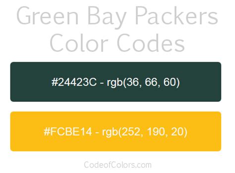 Green Bay Packers Colors - Hex and RGB Color Codes