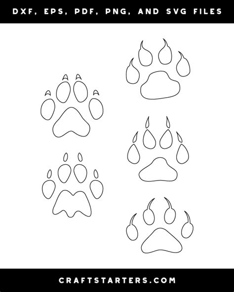 Lion Paw Print Outline Patterns: DFX, EPS, PDF, PNG, and SVG Cut Files