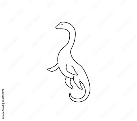 Vector isolated Loch Ness Monster contour line graphic drawing. Colorless black and white ness ...