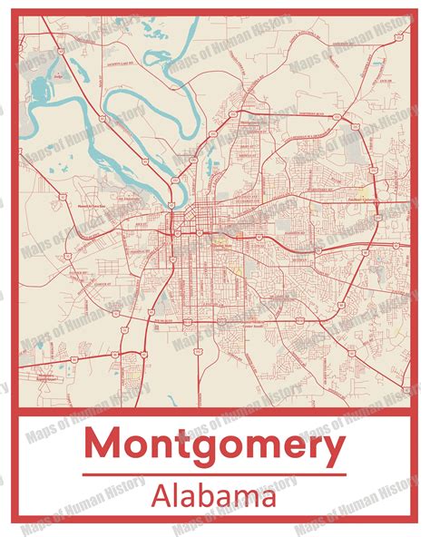 Retro Montgomery Alabama Street Map Poster & Canvas Print - Etsy UK