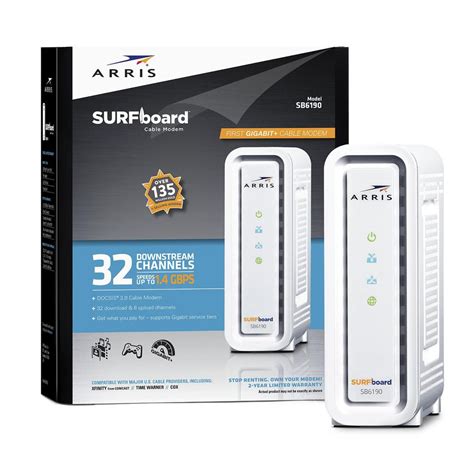 ARRIS SURFboard Gigabit+ DOCSIS 3.0 32 x 8 Cable Modem SB6190 in White ...