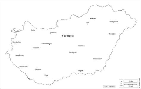 Hungary free map, free blank map, free outline map, free base map outline, main cities, names, white