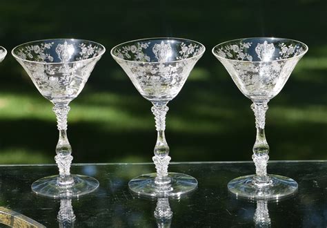 Vintage Etched Cocktail ~ Martini Glasses, Set of 4, Cambridge, Rose Point, circa 1934 ...