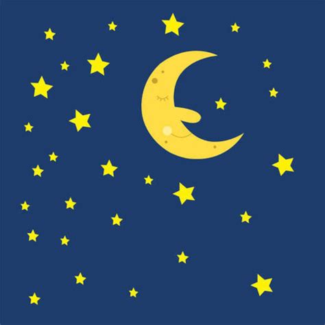 Sleeping Moon and Stars in the Night Sky Clip Art Collection, Sweet ...