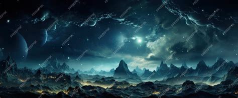 Premium Photo | Night Panorama Firmament Stars Milky Way Background Banner HD