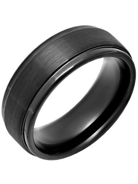 Brilliance Fine Jewelry - Men's Black IP Tungsten 8MM Step Edge Comfort Fit Wedding Band - Mens ...