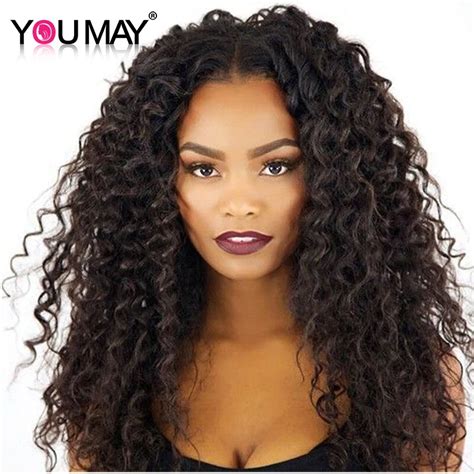 Kinky Curly Lace Front Human Hair Wigs Brazilian Virgin Hair 250% Density Front Lace Wigs With ...