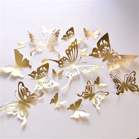 16 Gold Butterfly Wall Decals, Gold Butterfly Wedding Decoration – Personalized Laser Engraved ...