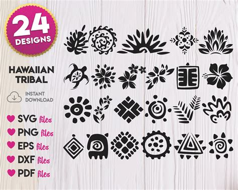 Hawaiian Tribal Symbols SVG, Hawaiian Tribal Silhouette Svg, Hawaiian Tribal Vector, Hawaiian ...