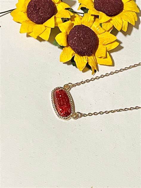 Red Stone Necklace / Pendant Necklace / Gold Trim / Choker | Etsy