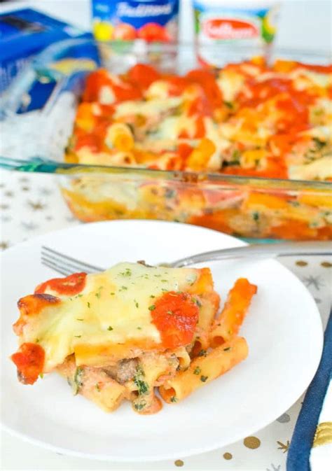 Baked Ziti Casserole with Mushrooms and Spinach Recipe