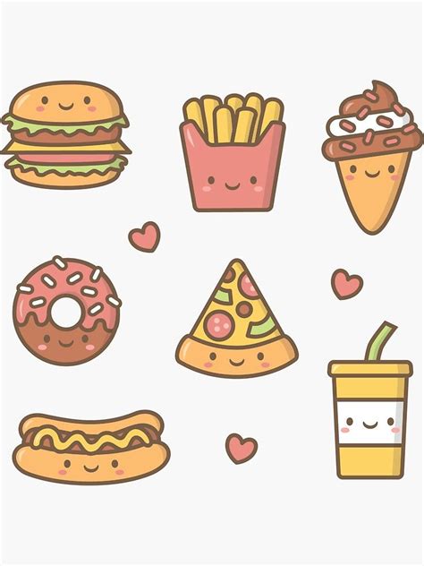 "Kawaii Love Junk Food Doodles" Sticker by rustydoodle | Redbubble Cute Doodles Drawings, Cute ...