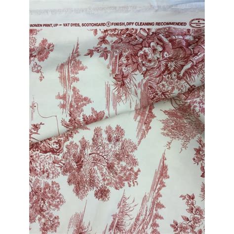 Waverly Cotton Satin Twill Woodland Toile Linen Upholstery Fabric | Chairish