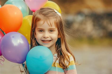 Premium Photo | Happy Little Girl with Balloons Generative AI