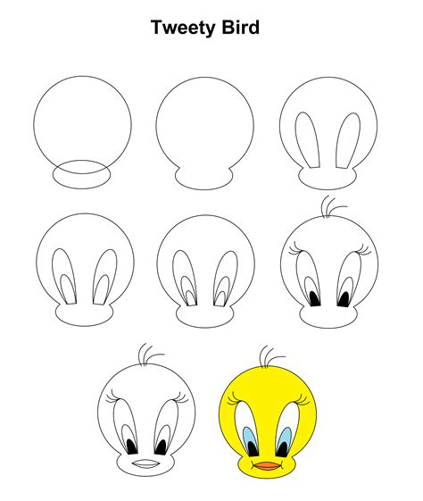 Tweety Bird step-by-step tutorial. | Easy disney drawings, Easy cartoon drawings, Tweety bird ...