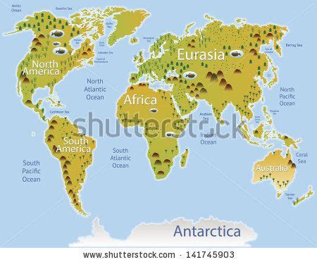 Cartoon map of the continents - stock vector | Ombre, Mappa