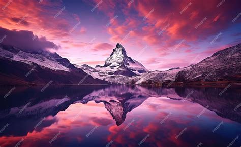 Premium AI Image | a black and white image of the matterhorn on the evening sky