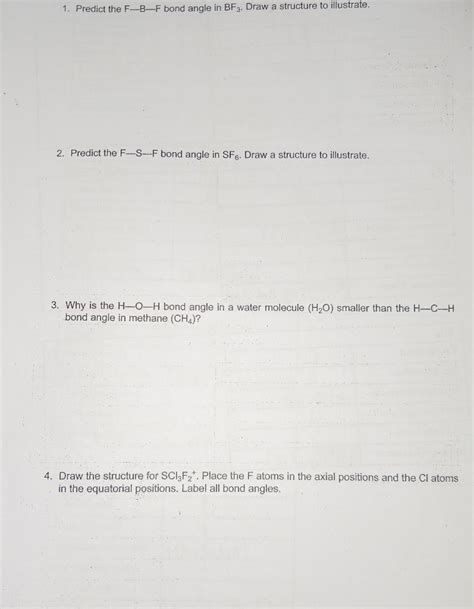 Solved 1. Predict the F−B−F bond angle in BF3. Draw a | Chegg.com