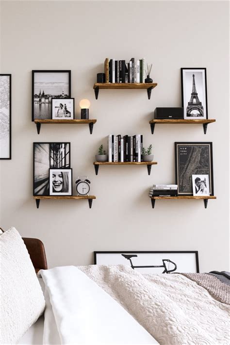 ARRAS 17” Rustic Floating Shelves and Wall Bookshelf for Bedroom Decor – Set of 6 - Natural ...