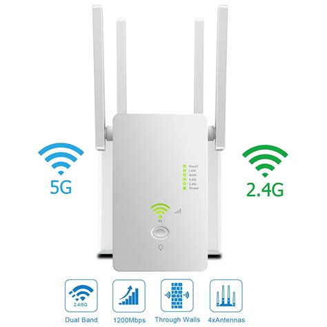 1200Mbps WiFi Range Extender Signal Booster Repeater, Extend 2.4GHz & 5GHz Wi-Fi, Easy Setup ...