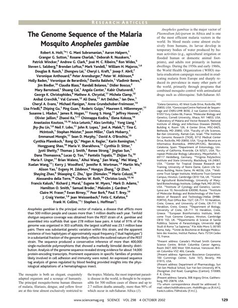 (PDF) The Genome Sequence of the Malaria Mosquito Anopheles gambiae