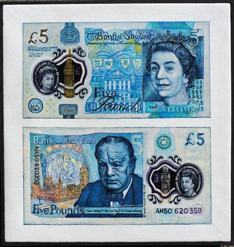 £5 note with Winston Churchill Painting by Paul Littlehales | Saatchi Art