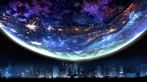 Planet, Night, City, Landscape, Scenery, Anime, 4K, #117 Wallpaper PC Desktop