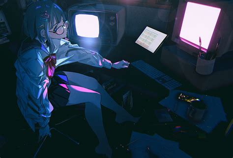 1366x768px, 720P free download | Anime, Original, Computer, Girl ...