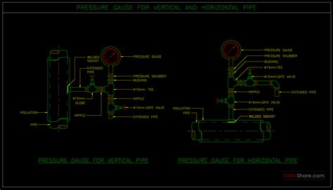 24.Pressure Gauge For Vertical And Horizontal Pipe Autocad Drawing