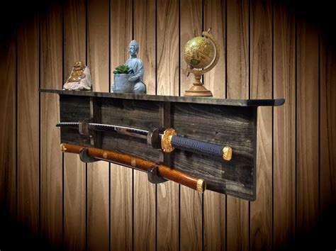 Ebony Sword Rack Display Shelf Wall Mount Katana Military, Unique Gift. FREE SHIPPING