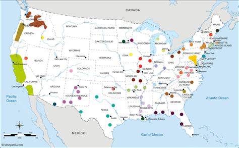 United States Map of Vineyards Wine Regions