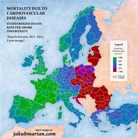 Mortality due to cardiovascular disease by region in Europe