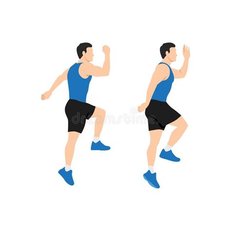 Man Doing Power Skips Exercise. Flat Vector Stock Vector - Illustration of isolated, guideline ...