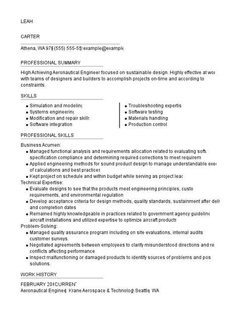 Best Aeronautical Engineer Resume Example for 2024