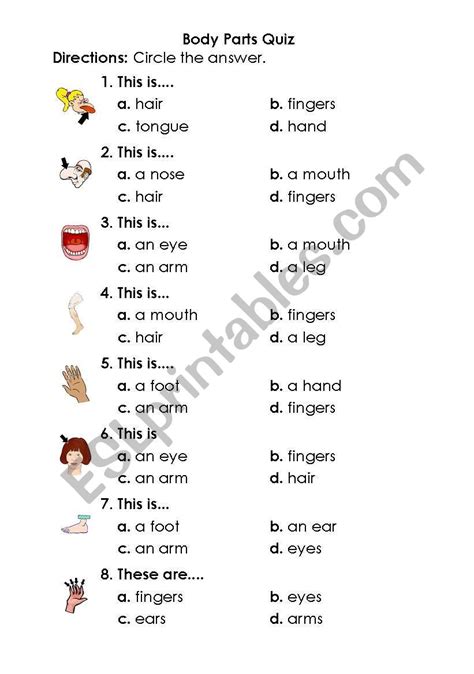 Body Parts Quiz - ESL worksheet by talih21