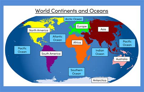 World Map Labeled Continents And Oceans Ppt Template World Map | The ...