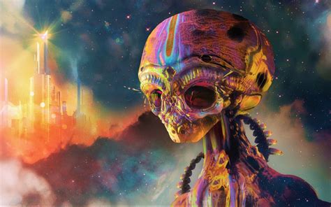 Psychedelic Alien Skeleton HD Wallpaper