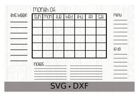 Cricut Template Svg File Calendar Svg Free Web Monthly Calendar Svg ...