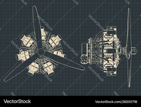 Radial engine blueprints Royalty Free Vector Image