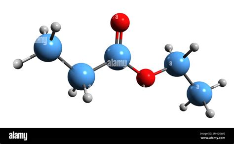 3D image of Ethyl propionate skeletal formula - molecular chemical ...