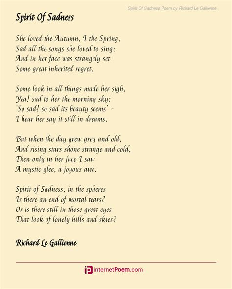 Spirit Of Sadness Poem by Richard Le Gallienne