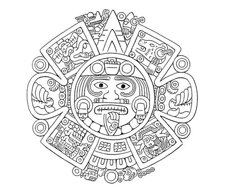 Fig. 160 - The central part of an Aztec calendar-stone. The four-fold ...