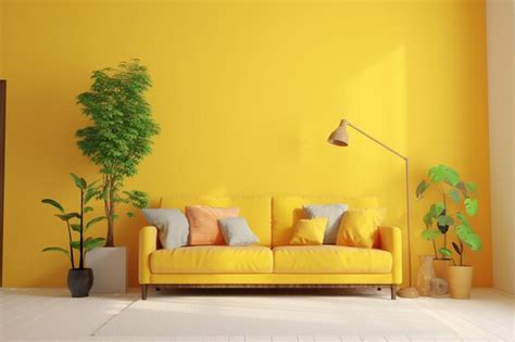 Premium AI Image | yellow living room with a yellow couch and a lamp