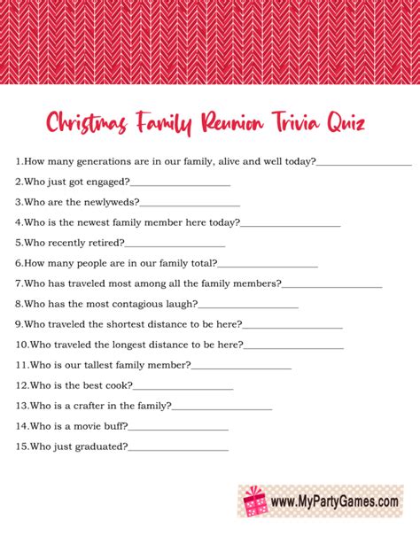 Free Printable Christmas Family Reunion Trivia Quiz