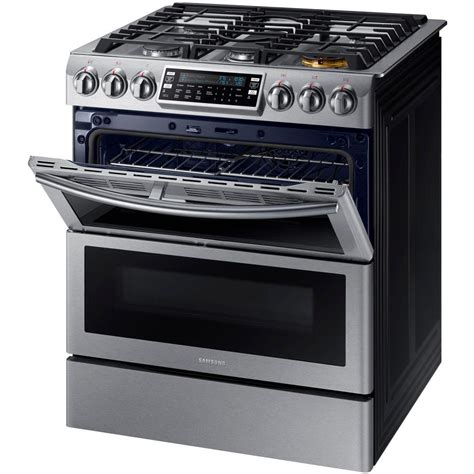 Samsung Flex Duo 5.8 cu. ft. Slide-In Double Oven Gas Range with Self-Cleaning Convection Oven ...