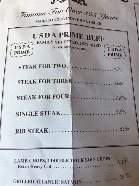 Menu at Peter Luger Steak House steakhouse, New York City, 178 Broadway