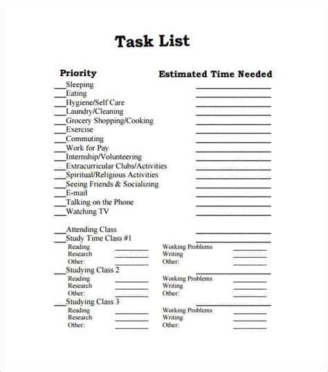 43 Free Task List Templates in Word Excel PDF