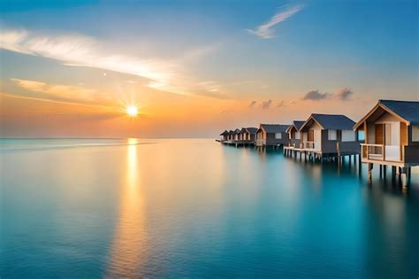 Premium Photo | A sunset over a beach house