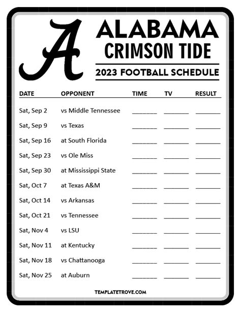 Printable 2023 Alabama Crimson Tide Football Schedule