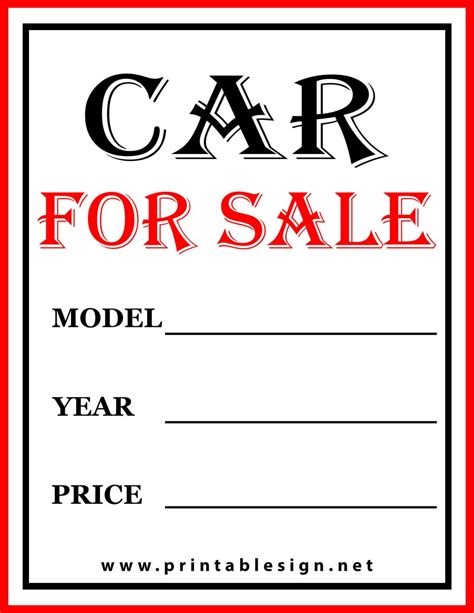 Free Printable Car For Sale Sign Template